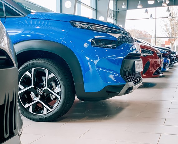 blaues Citroën Fahrzeug im Autohaus Sandjensen - Seitenansicht